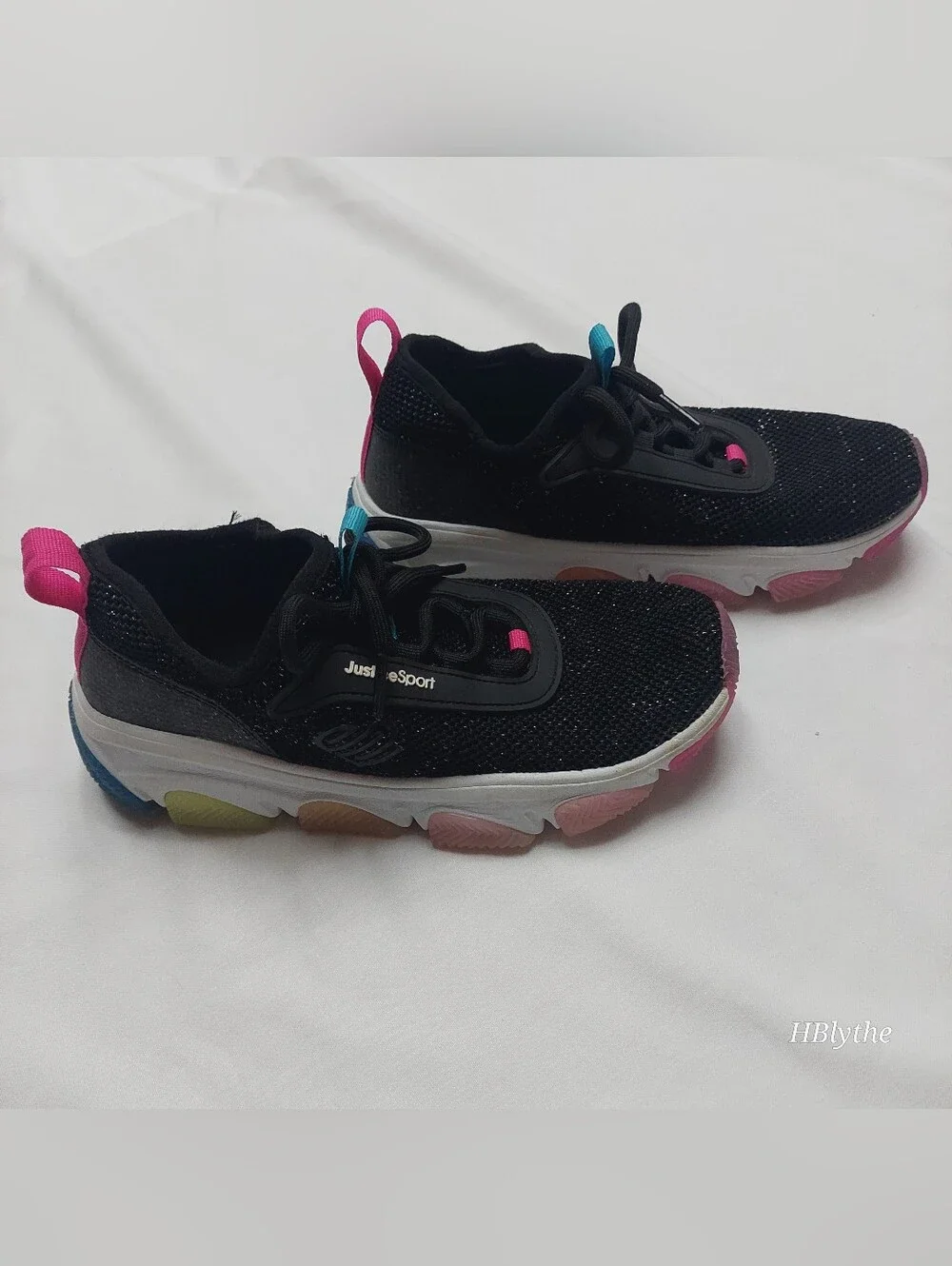 Justice Black Knit Sneakers with Pink & Blue Accents